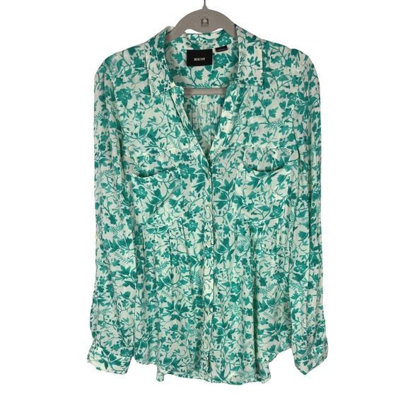 Maeve Tops - Anthropologie Maeve "Islet" Teal Green Pintuck Floral Button Down Blouse Small